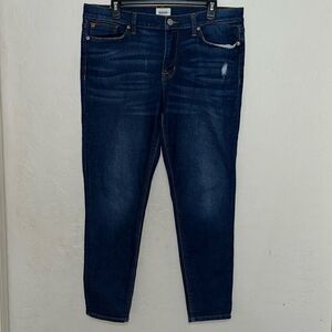 Hudson Natalie Super Skinny Blue Midrise Factory Distressed Denim Crop Jeans